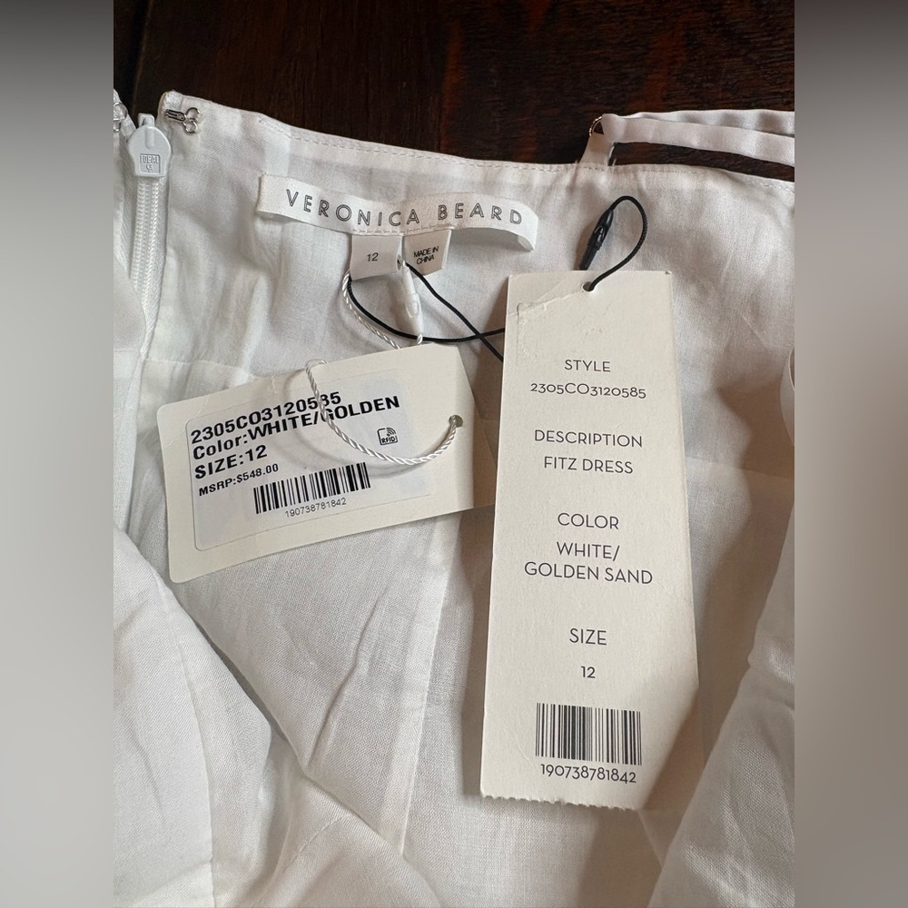 NWT VERONICA BEARD- Fitz White Golden Sand Halter Dress. Size 12 - Picture 11 of 13
